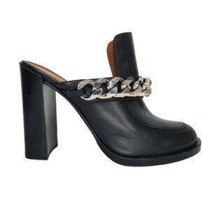 Givenchy Chain Link Leather Block Heel Clogs